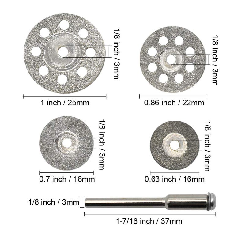 NIANNIAN Diamond Cutting Wheel 40PCS (25mm/22mm/18mm/16mm Each 10) with Mandrel (3mm) 8pcs for Dremel Rotary Tool - Image 3